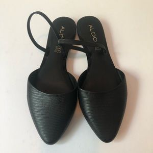 Aldo Black Flats, 7 fits like 6.5, Leather Slingbk